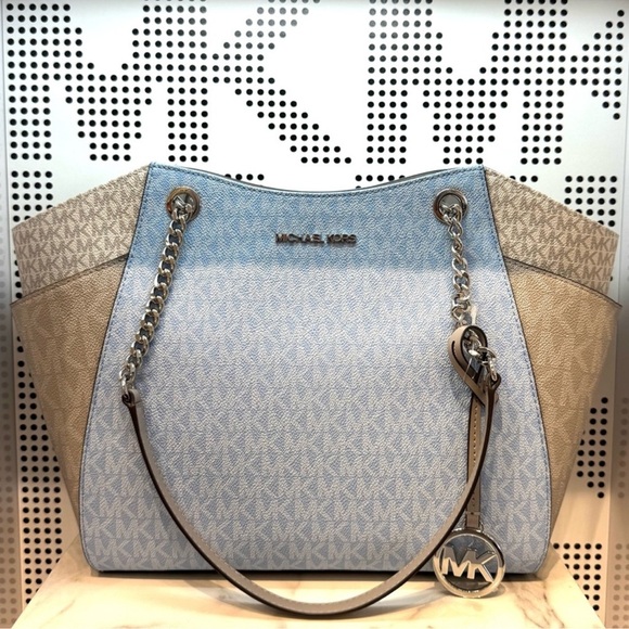 Michael Kors Jet Set LG Color-Block Signature Logo Shoulder Bag Light Sky Multi - Picture 4 of 11